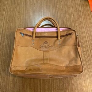 Tan Leather Briefcase Sandy Lane Barbados resort EUC Vintage